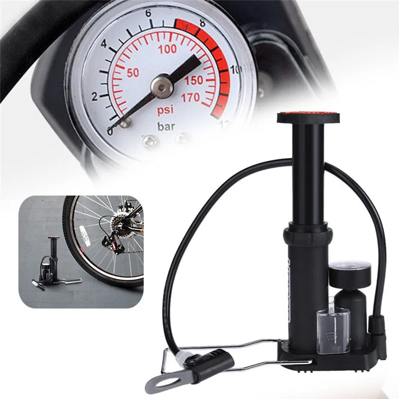 Bomba de pista para coche motos 170PSI Schrader bomba de baloncesto Inflador de mano de neumático de motocicleta con neumático de bicicleta de calibre Bomba de pista para coche motos 170PSI Schrader bomba de baloncesto Inflador de mano de neumático de motocicleta con neumático de bicicleta de calibre