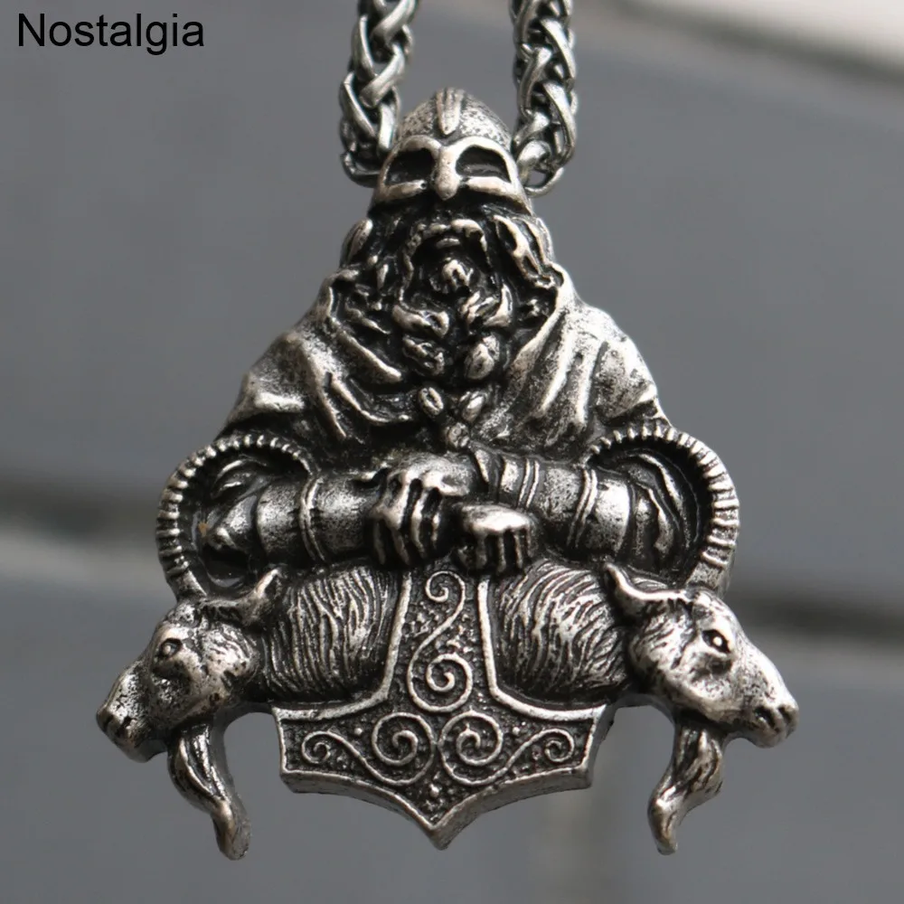

Nostalgia Odin Ram Amulet Thor Hammer Mjolnir Pendant Wicca Pagan Talisman Necklace Norse Runes Jewerly