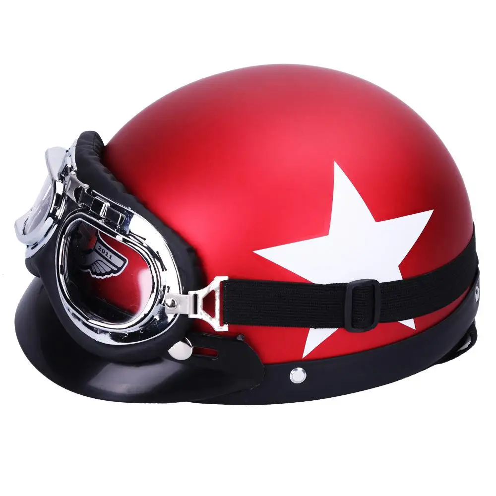 

Unisex Motorcycle Safety Helmet with Goggles Detachable Visor White Star Pattern Helmet with Goggles Visor r30