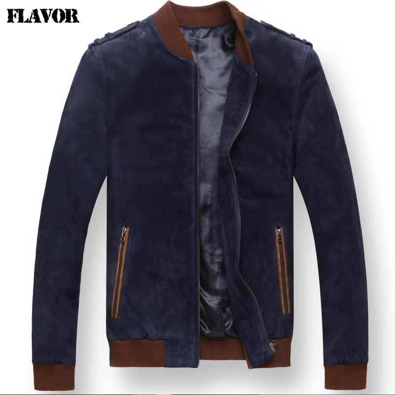 

Men's blue Pigskin motorcycle bomber men Genuine real Leather jacket