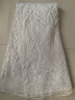 

Sequins lace fabric CiCi-80331 for wedding dress white color French net fabric for nice dress