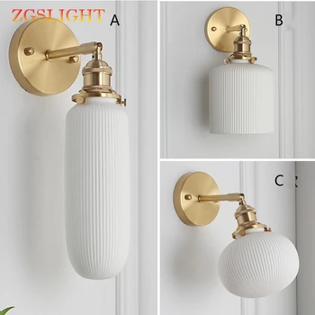 

Retro Translucent Ceramics Bathroom Light White Porcelain Led Wall Lamp Nordic Simplified Brass Bedroom Bedside Aisle Wandlamp