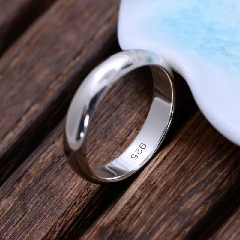 Real Pure 925 Sterling Silver Rings For Women And Men Simple Ring Smooth High Polishing Wedding Band Ring For Lovers Couples