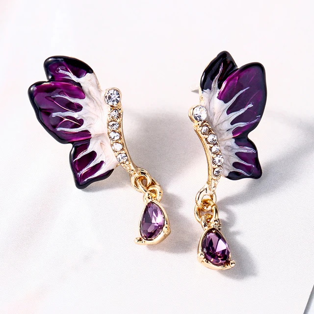 Женские серьги гвоздики с фиолетовыми эмалью wing yuk tak корейские