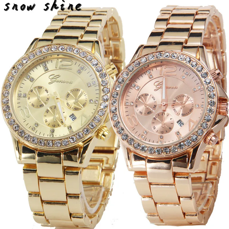 snowshine 10xin Date Quartz Wrist Watch Female font b Luxury b font Crystal Lady Ladies Watch