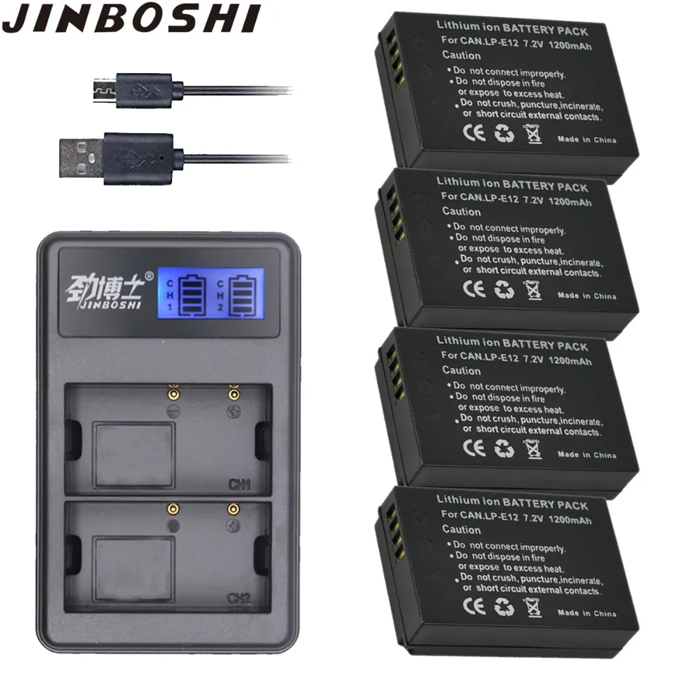 

4pcs LP-E12 LPE12 LP E12 Rechargeable Battery + USB Dual Charger for Canon M 100D Kiss X7 Rebel SL1 EOS M10 EOS M50 DSLR AKKU