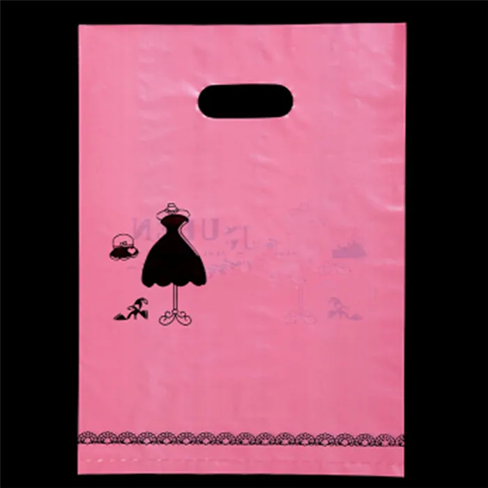 10 шт. 15x20 20x26 25x35 30x40 пластиковые пакеты для магазинов одежды свадебные подарочные пакеты с ручками упаковка для ювелирных изделий декор для дня рождения - Цвет: F15 Pink Queen