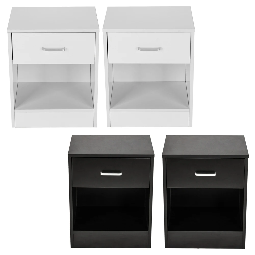

2 x Bedside Table Nightstand with Drawer Bedroom Furniture Storage Black White US Shipping