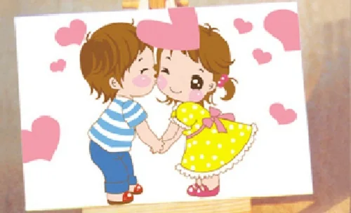 Kiss Baby Boy And Girl Cartoon Diy Digital Oil Painting By Numbers Pictures Printed On Canvas 4 3 75 Inch Framed Pictures Of Women In G Strings Picture Outlinerpicture Oil Painting Aliexpress