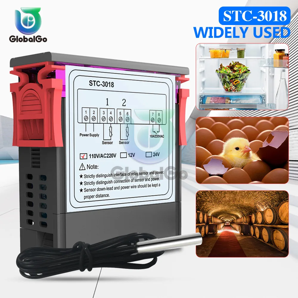 STC-3018 двойной цифровой переключатель температуры 12 В 24 в 110 В 220 В терморегулятор Термостат C/F для инкубатора реле