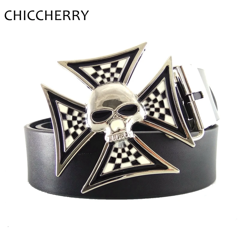 Novelty Mens Black PU Leather Belts Punk Rock Cross Skull Big Belt