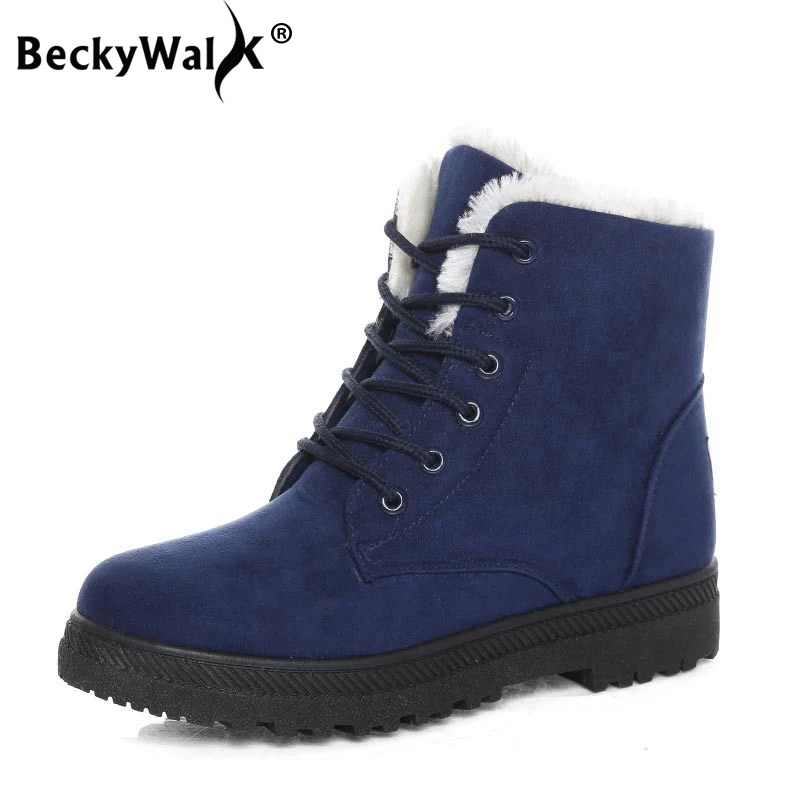 

BeckyWalk Shoes Woman Winter Boots Women Ankle Snow Boots Female Warm Plush Insole Lace-Up Botas Mujer Plus Size 35-44 WSH2461