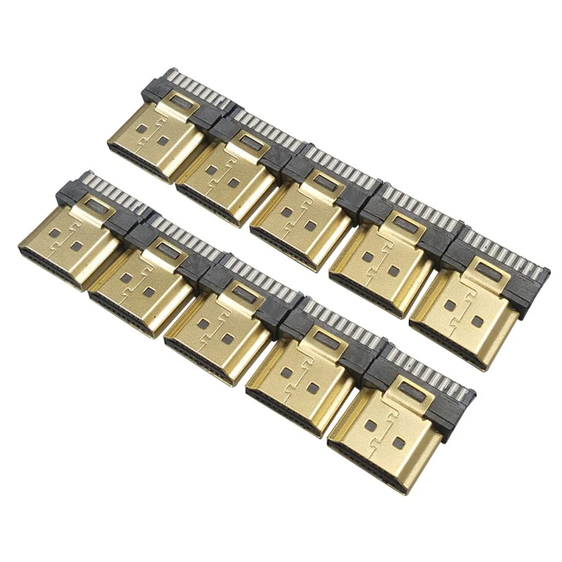 10PCS HDMI 19Pin Male Gold Plate Plug Wire Solder DIY Connectors