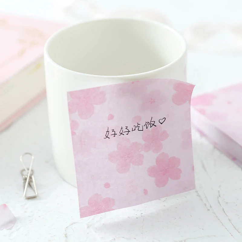 80 листов Портативный Площадь Розовый Вишневый цвет Сакура Бумага Sticky Блокнот Творческий отправить сообщение корейский канцелярские подарок для девочки