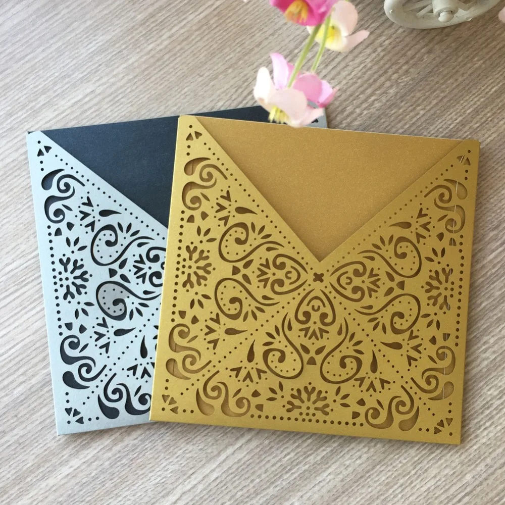 50Pcs Pearl paper Luxurious Wedding Decoration Supplies Gold Laser Cut Wedding Invitations Elegant Wedding Invitation Cards