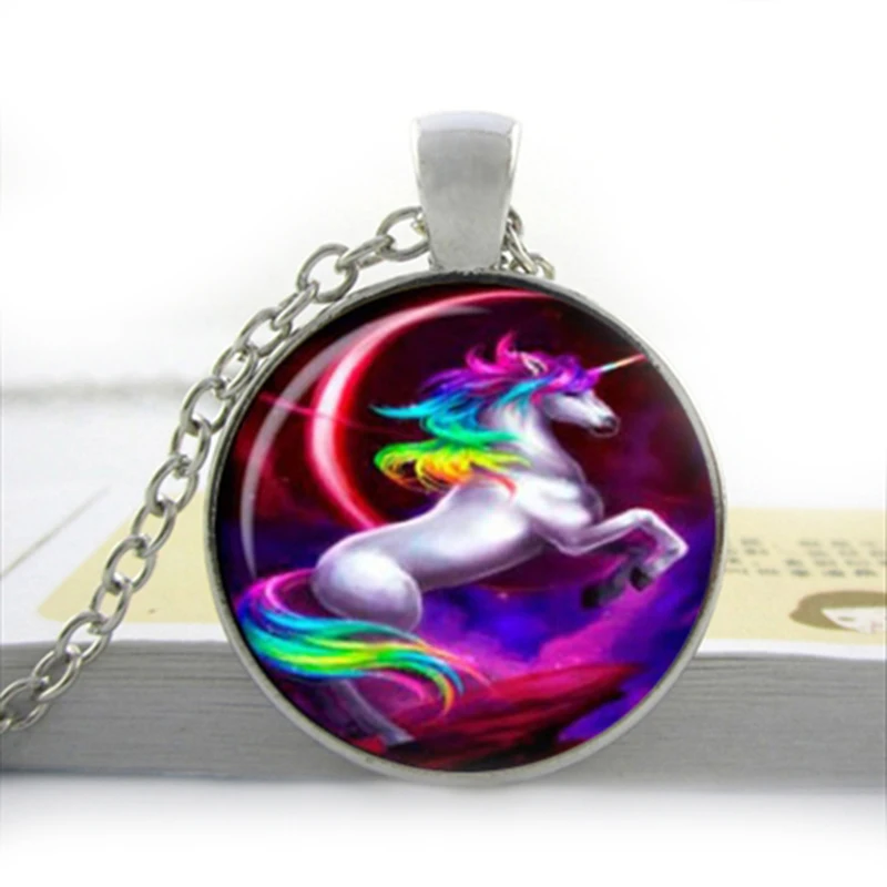 HZShinling ожерелье с единорогами кулон Единорог ювелирные изделия из художественного стекла кабошон ожерелье лошадь круглый кулон HZ1