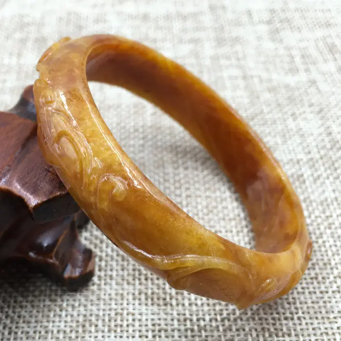 

A-5746 Vintage China Hand-carved Brown Jadeite Jade Gems Bracelet Bangle 59mm