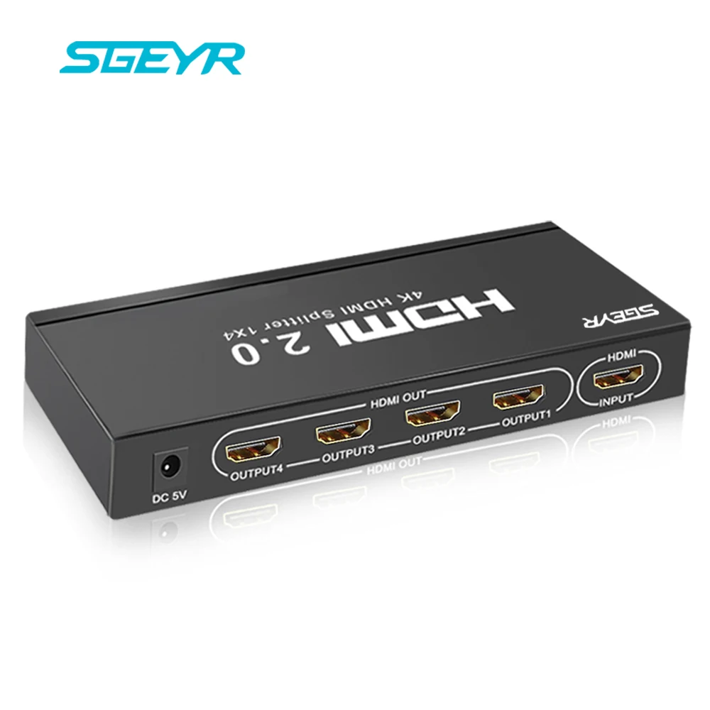 SGEYR 4 port HDMI Splitter 1x4 HDMI 2.0 1 Input 4 Output Compliant HDCP 2.2 Support 4K60Hz HDMI