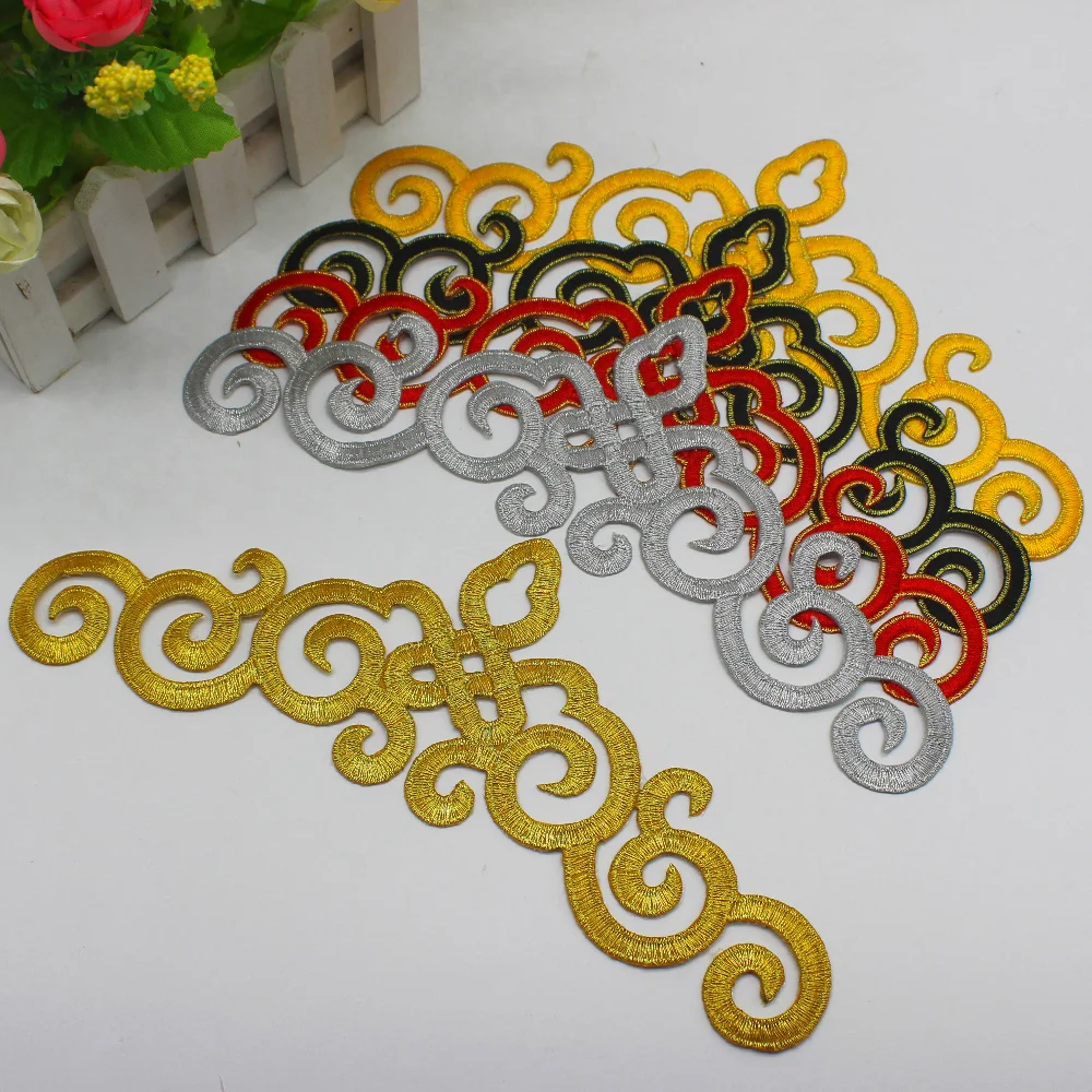

YACKALASI 10 Pieces/Lot Gold and Silver Appliqued Iron on Embroidery Flower Gold Cosplay Trims 24.5cm*9cm