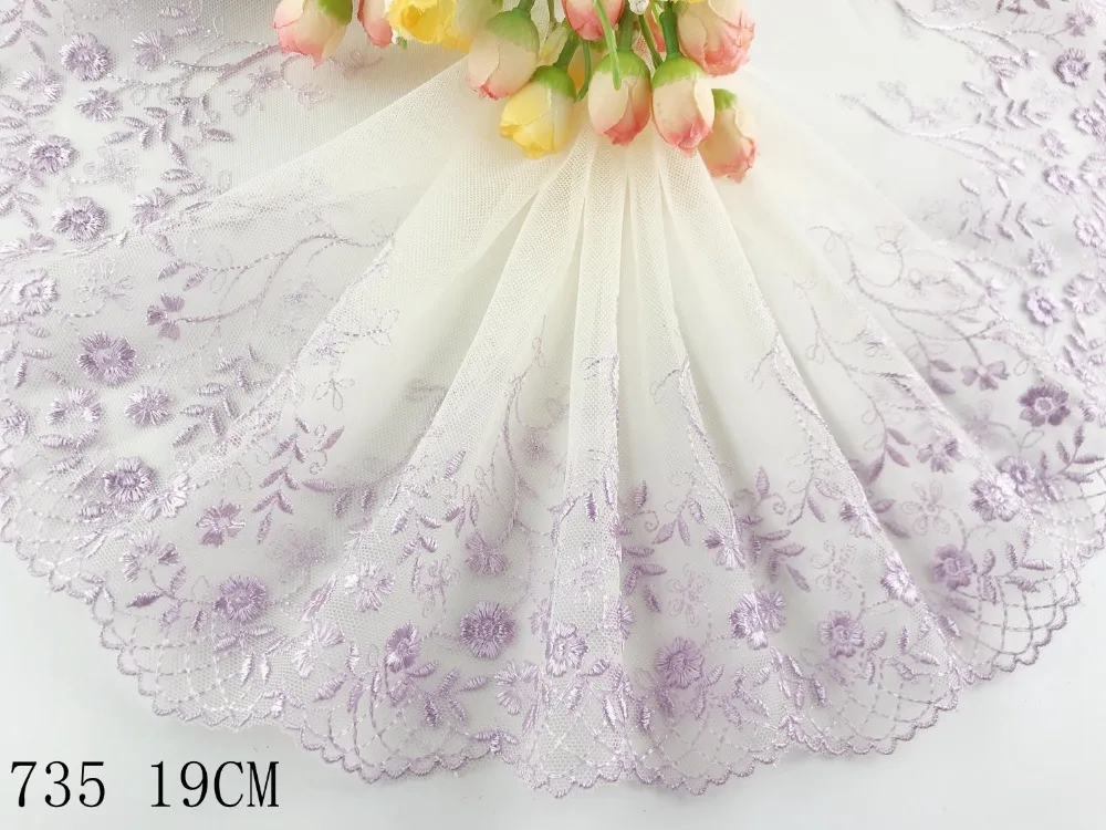 

Wholesale lot 7.5"*1yard delicate Light Purple embroidered flower tulle lace trim DIY/sewing/Wedding Lace 735