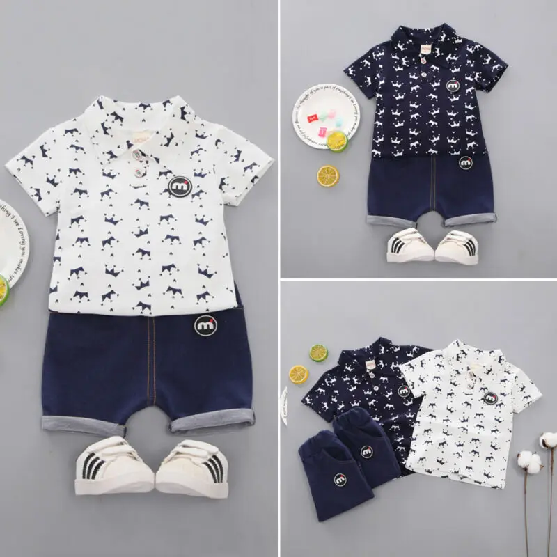

2PCS 2019 New Brand Toddler Kids Boys Clothes Small Crown Blouse Shorts Pants Outfit Set Summer 1-5Y