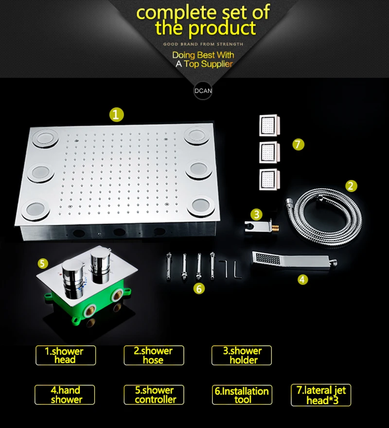 Rain Shower Set Remote Control Color LED Lights Shower Sets 3 Way Temperature Thermostatic Mixer Bathroom 360500mm  (21)