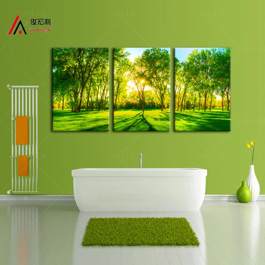 3 Piece Home Decoration Artwork Canvas Print Sunshine Forest Green Trees Park Large Photo Modular Picture Wall Art Free shipping