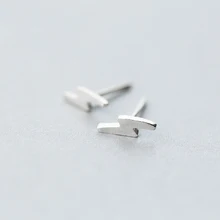 MloveAcc 925 пробы серебро молнии Форма серьги-гвоздики подарок для девушки Твердые стерлингового серебра Для женщин серьги