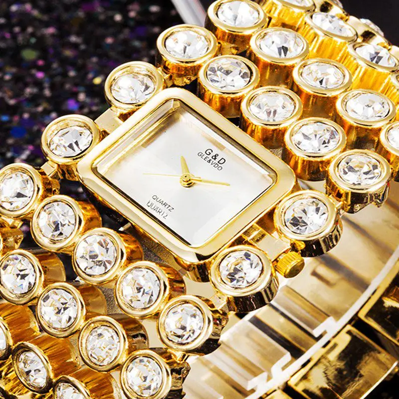 Prix pour Énorme Taille De Mode D'or/Argent Acier Cristal Pierre Quartz Dames Femmes Montre-Bracelet Prix pour Énorme Taille De Mode D'or/Argent Acier Cristal Pierre Quartz Dames Femmes Montre-Bracelet