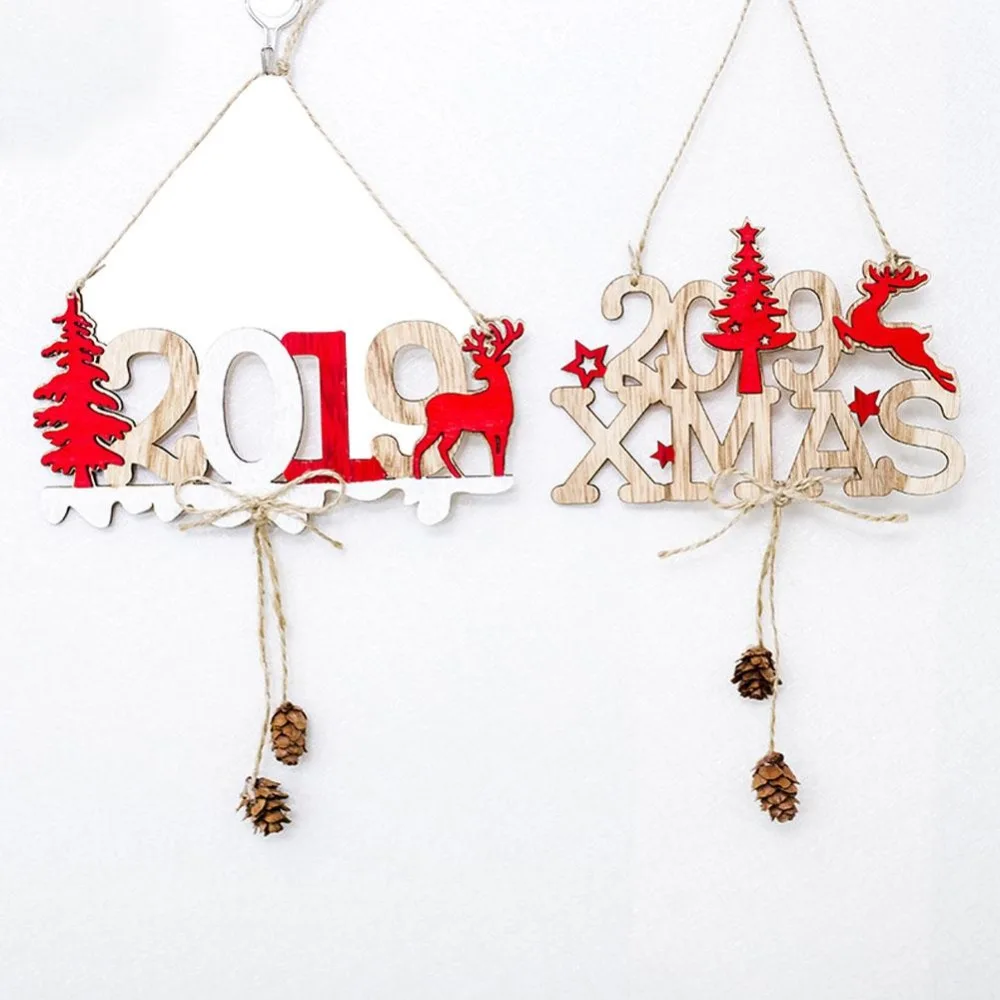 

2019 Christmas Door Hanging New Year Decoration Alphabet House Plate Pendant Wooden Hanging Elk Christmas Tree 2019 Ornaments