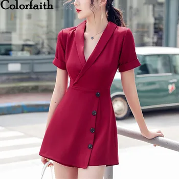 

Colorfaith 2019 Summer Women Jumpsuits & Rompers Elegant Formal Office Ladies Sexy V-Neck Button Overalls Playsuit Shorts JS9131
