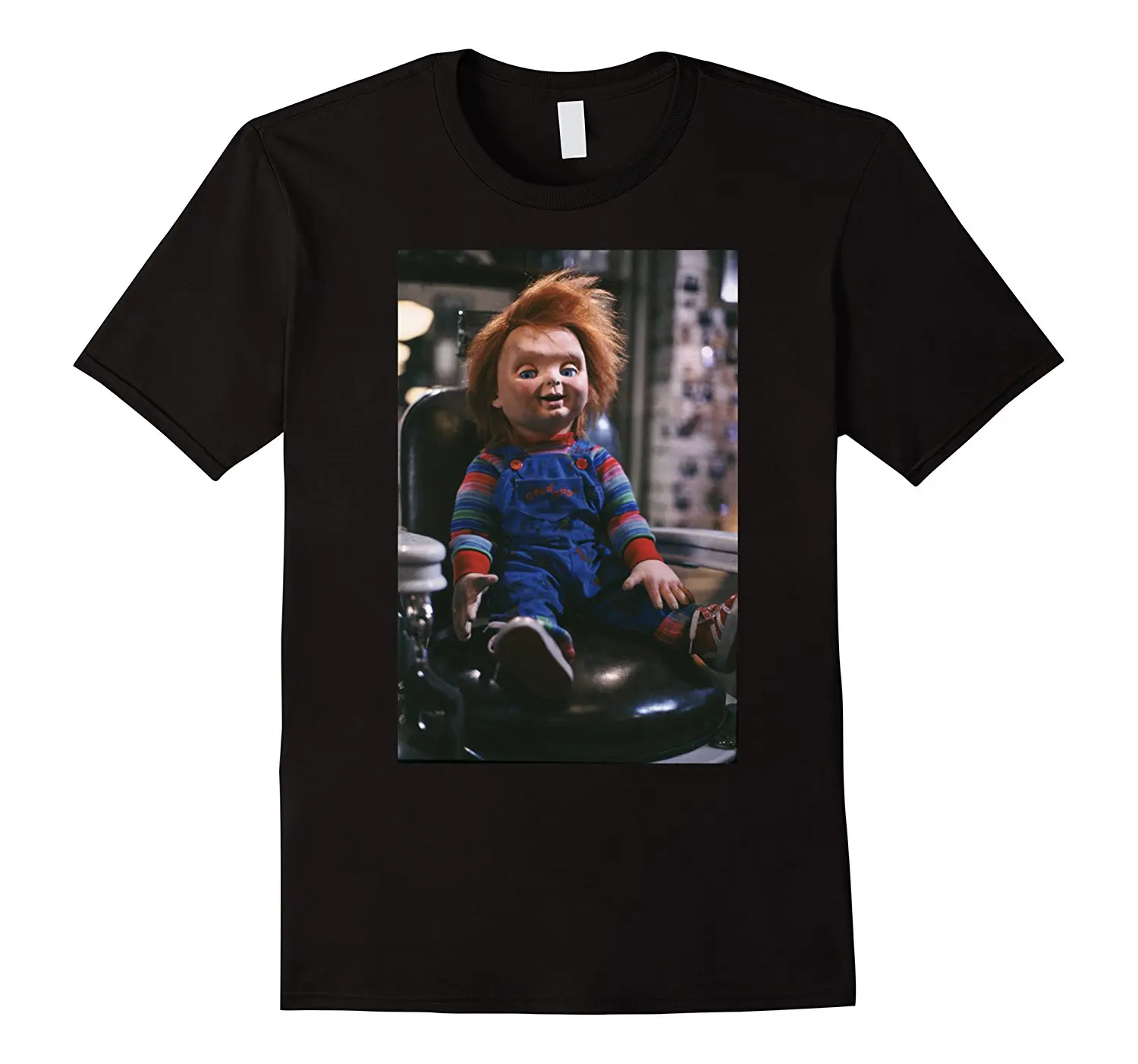 

Chucky Sitting In Barber Chair T-shirt 100% Cotton Short Sleeve O-Neck Top Tee T Shirt Summer Famous Clothing Plus Size