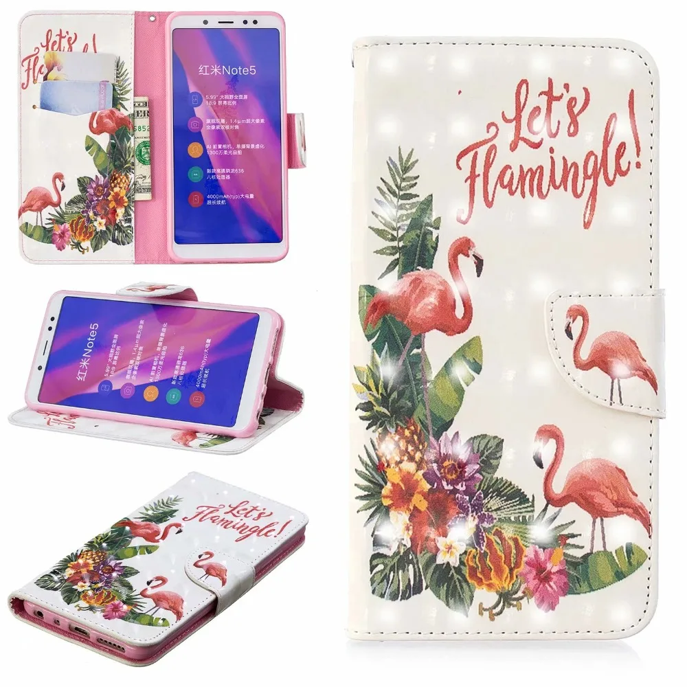 

For Xiaomi Redmi Note 5 Pro 3D Painted Flip Case Leather Phone Cover For Xiaomi Redmi Note 6 pro Note5 Stand Card Hold Cases