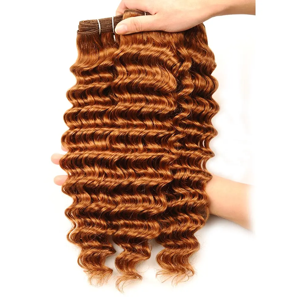 Pinshair Deep Wave 3 Bundles With Closure Blonde 30 Peruvian Human Hair Bundle With Middle Part Closure 10-26 Inch Non Remy Hair (29)