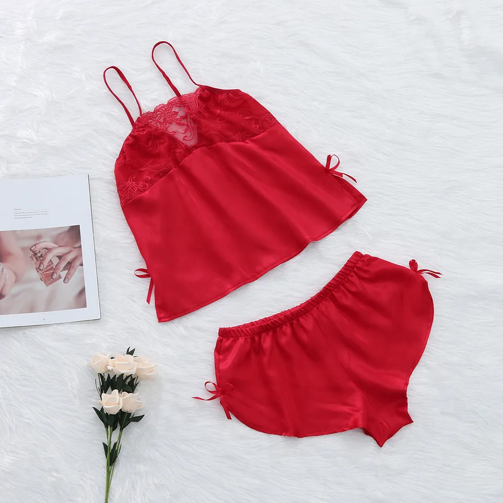 Women's Sleepwear Sexy Pajama Set Lace Pyjamas Sleeveless Cute Solid sleeveless and Shorts Home Wear Sleep Wear#XTN Women's Sleepwear Sexy Pajama Set Lace Pyjamas Sleeveless Cute Solid sleeveless and Shorts Home Wear Sleep Wear#XTN