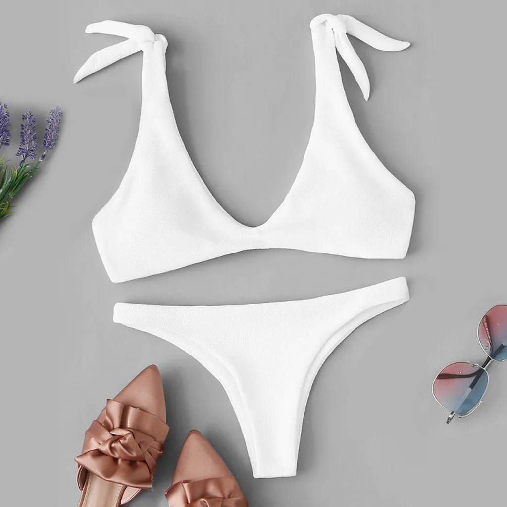 

SAGACE 2019 Women Swimsuit Bikini Set Woman Print Tube Up Two Pieces Bikini Push-Up White Swimwear Women Push Up