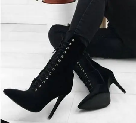 black short boots with laces