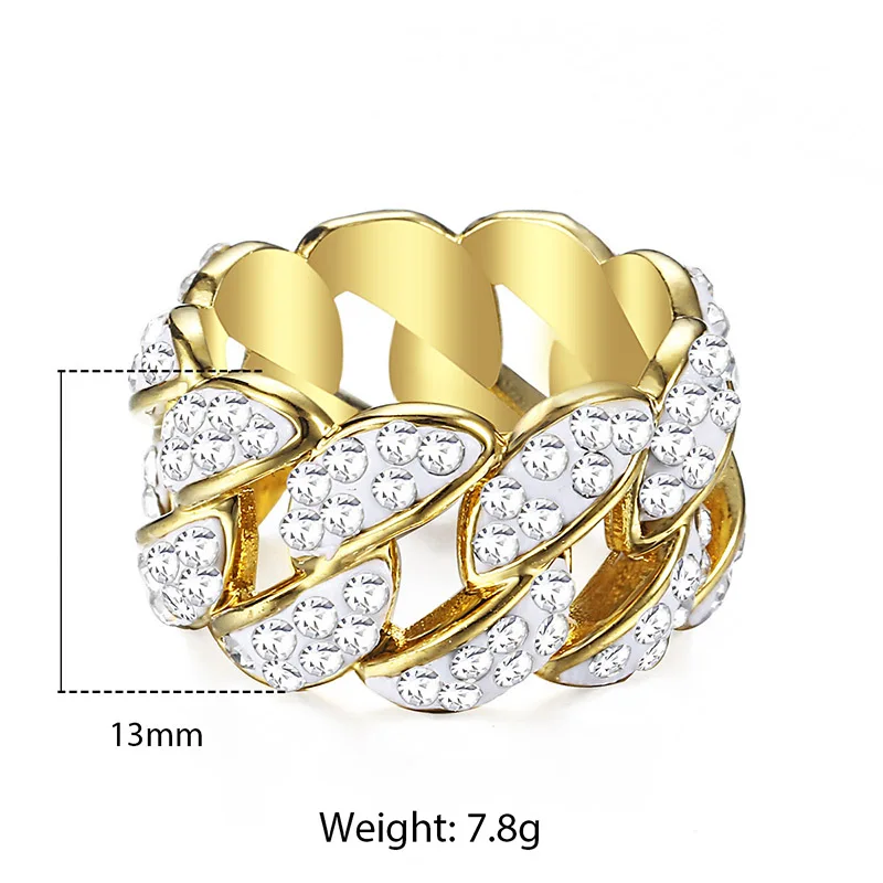 3 цвета, кольцо Iced Out для мужчин и женщин, цепочка для помолвки, обручальные кольца, хип-хоп мужские ювелирные изделия, подарки, дропшиппинг 13 мм GRM10 - Цвет основного камня: Gold GR58