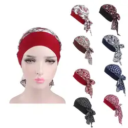 Для женщин Винтаж цветочный тюрбан шляпа хлопок стрейч Волосы Группа Hat печати пиратский Стиль шляпа мусульман химио Кепки