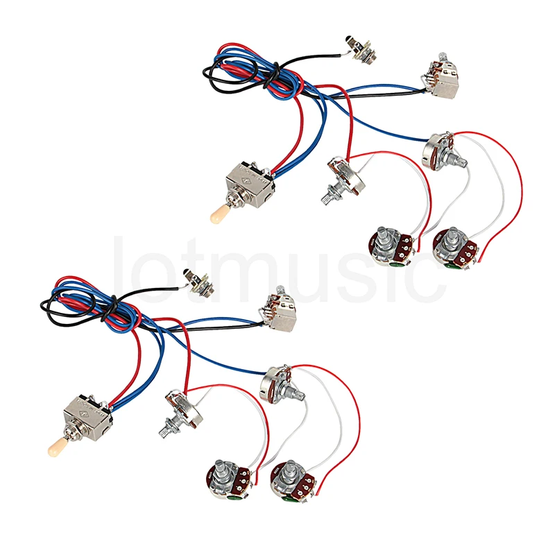 Electric Guitar Wiring Harness Kit 2V2T Pot Jack 3 Way Switch