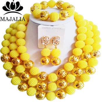 

Fashion african jewelry set yellow Plastic Nigeria Wedding african beads jewelry set Free shipping Majalia-211