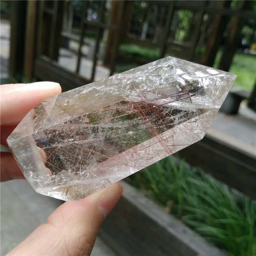 

117G Rutilated Quartz Wand Clear Quart w Rutile Point Hair Crystal Tower Chakra Healing Meditation Crystal Obelisk Gift Home Dec