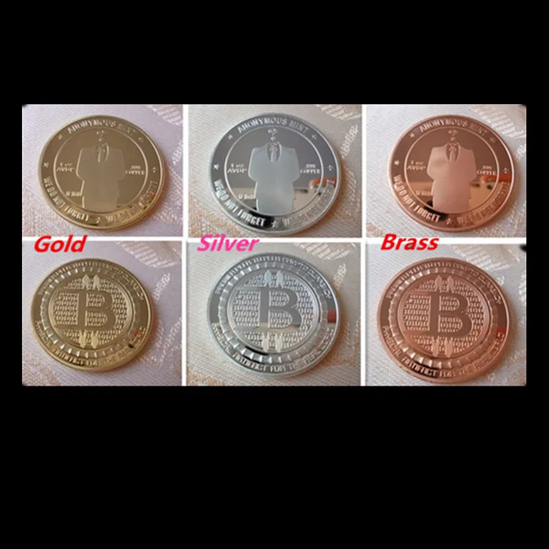 3 pcs mix 3 different 2015 internet currency theme anonymous bitcoin silver gold plated brass 40 mm souvenir decoration coin