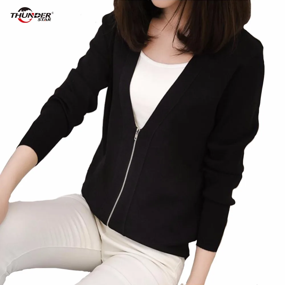 

Knitting Short Cardigan Female Loose Zipper Long Sleeve Knitted Jumper 2018 Autumn Sweater Jacket Women Cardigan Korean Clothes