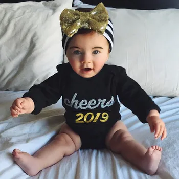 

Newborn Baby Clothes 2019 Cheers Letters Print Bodysuit Long Sleeve O-Neck Loose Autumn Basic Jumpsuit New Year Outfit 0-18M