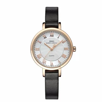 

IBSO Luxury Vintage Quartz Watch For Women Big Dial Leahter Strap Rose Gold Tone Wrist Watch S3919L