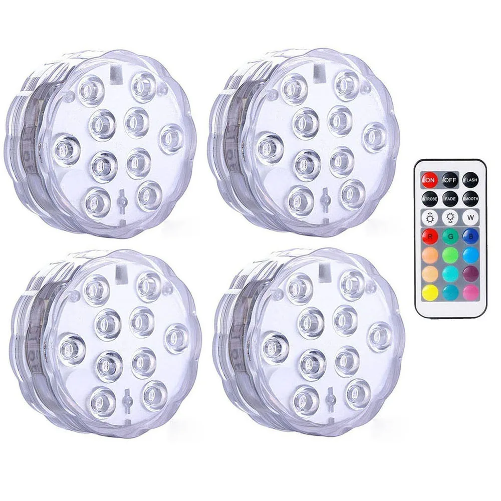 Waterproof Pool lamp Battery Operated Underwater Light for Vase Base Floral Aquarium Garden Wedding Party Color Changing Waterproof LED Tea Lights 4 Packs Submersible LED Lights with Remote Control