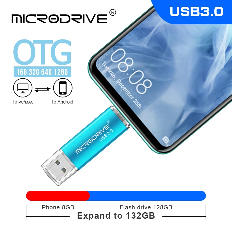 USB 3,0 MicroDrive OTG USB флеш-накопитель для смартфонов/планшетов/ПК 16 ГБ 32 ГБ 64 Гб 128 ГБ флеш-накопители высокоскоростной флеш-накопитель cle usb