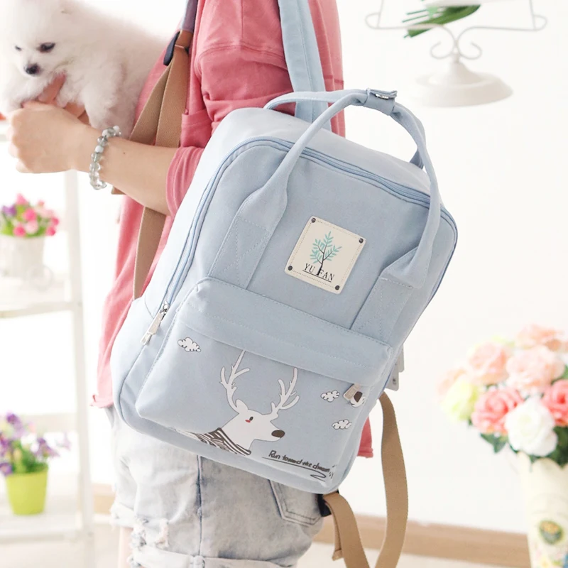 Korean Style Canvas Printing Backpack Women Shoulder School Bag for Teenagers Girls Travel Bags Bolsas Mochilas
