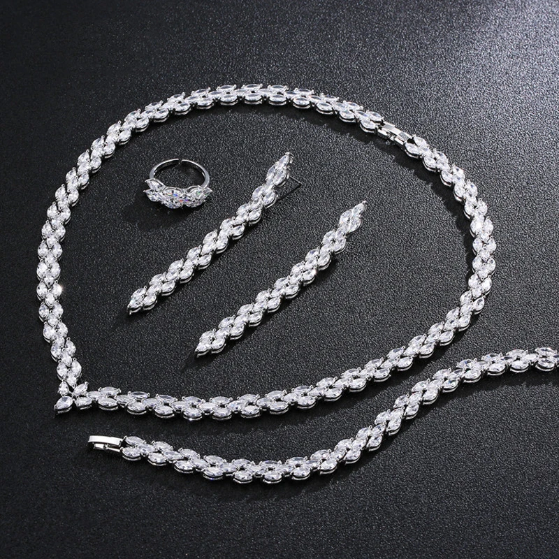 

925 sterling silver jewelry set for Wedding stud earring necklace pendant bracelet ring women jewelry christmas gifts J4787